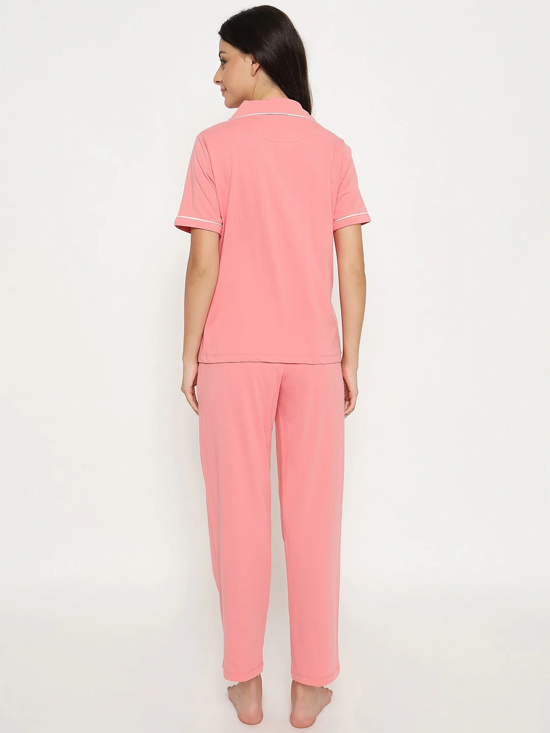 mSECRET Embossed Top and Bottom Coral Cotton Night Suit - Image 6