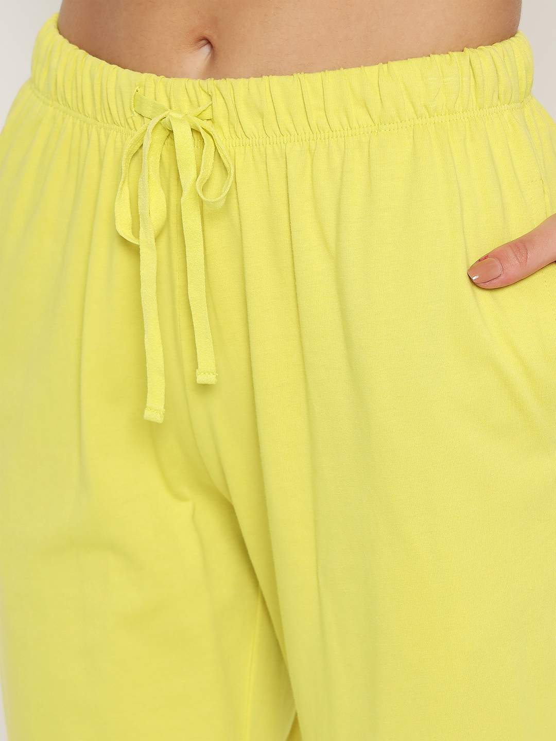 mSECRET Embossed Top and Bottom Lime Yellow Cotton Night Suit - Image 7