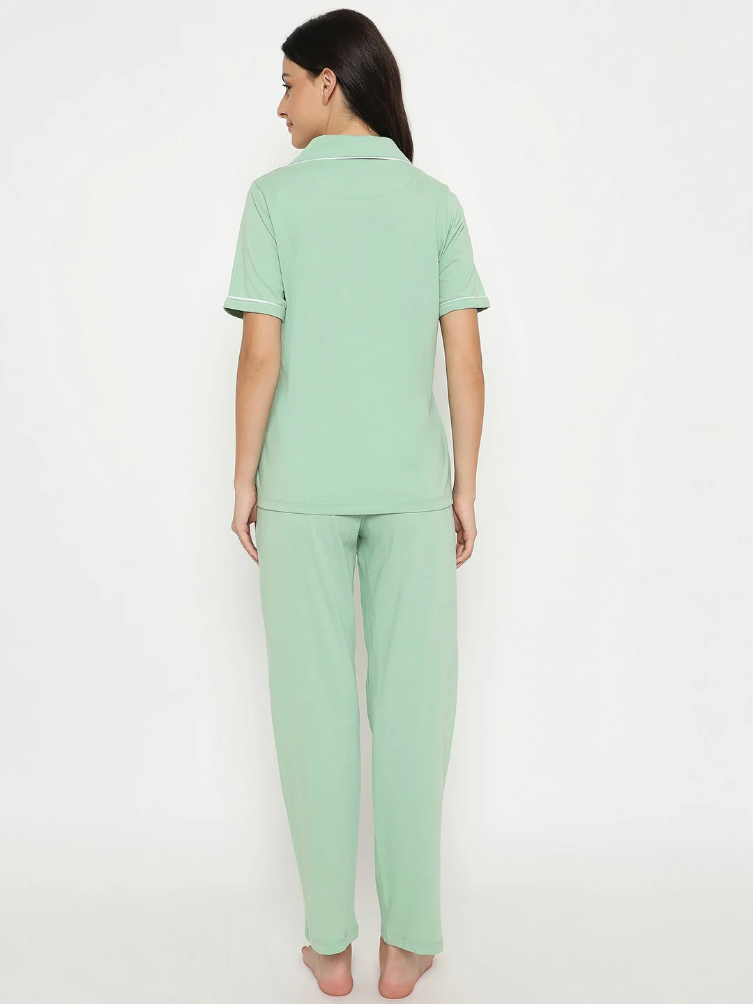 mSECRET Embossed Top and Bottom Mint Green Cotton Night Suit - Image 6