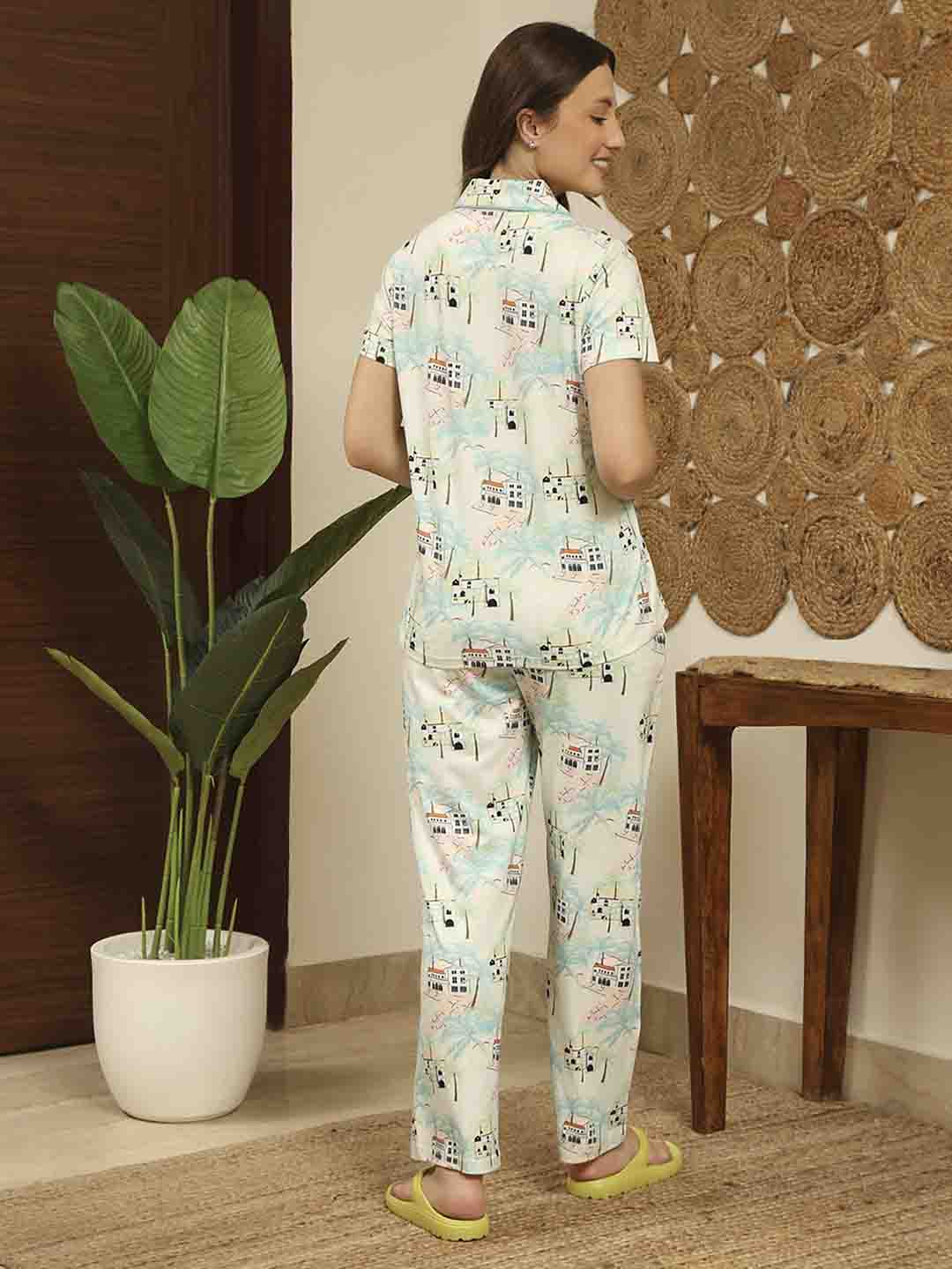 mSECRET All Over Print Top and Bottom Mint Green Night Suit - Image 5