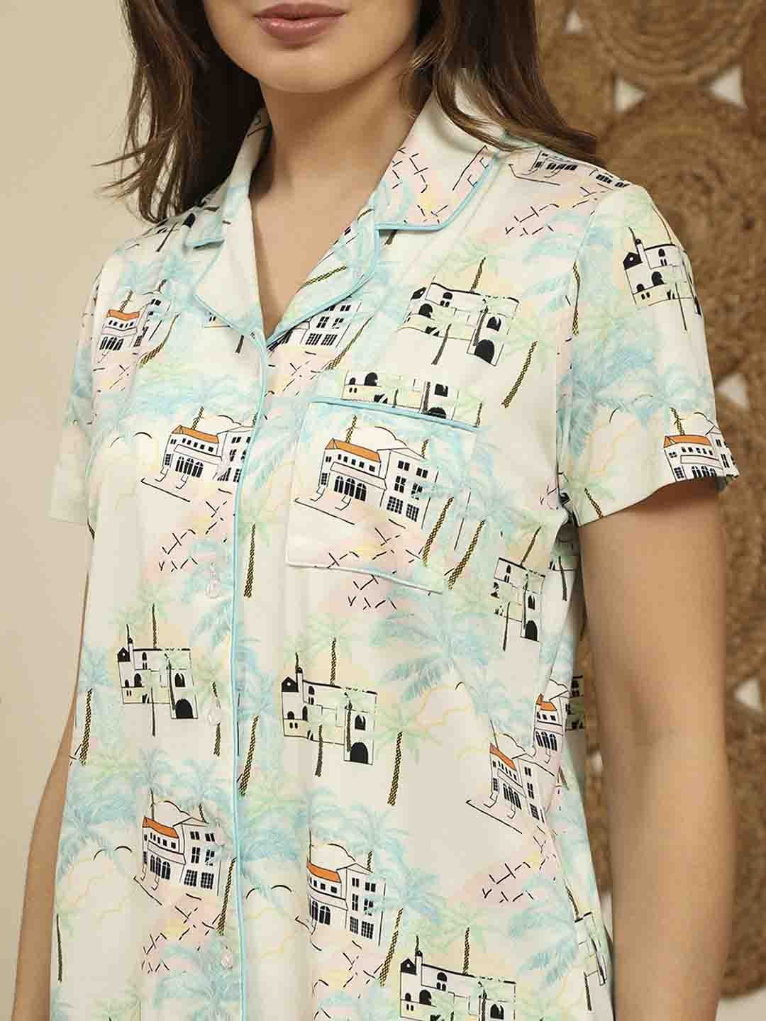 mSECRET All Over Print Top and Bottom Mint Green Night Suit - Image 7