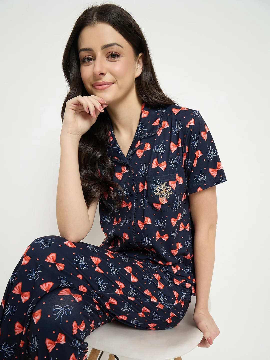 mSECRET Blue Printed Night Suit Set - Image 2