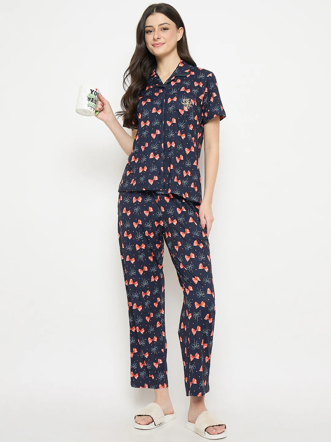 mSECRET Blue Printed Night Suit Set - Image 3