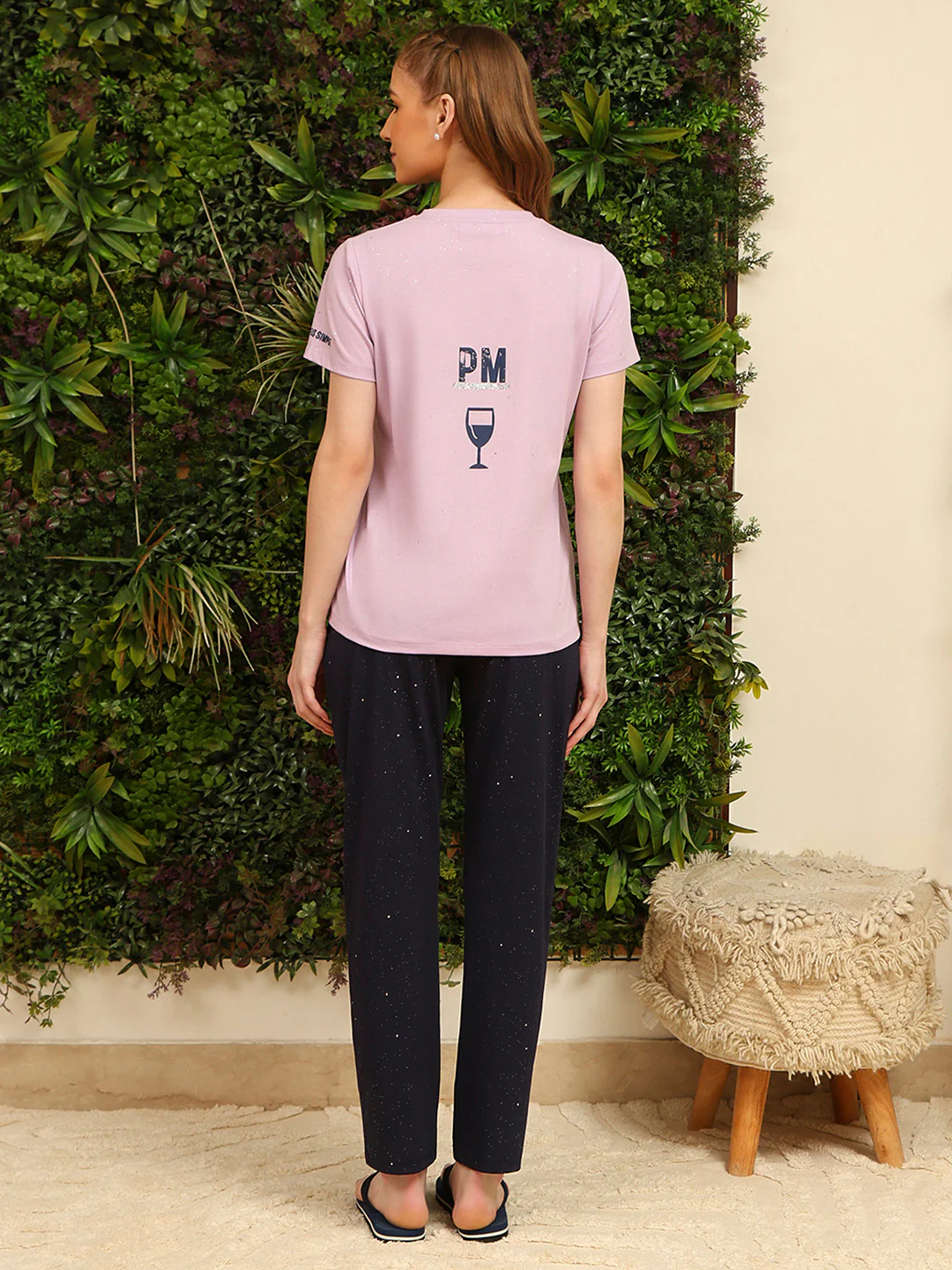 mSECRET Printed Top and Bottom Purple Cotton Night Suit - Image 5