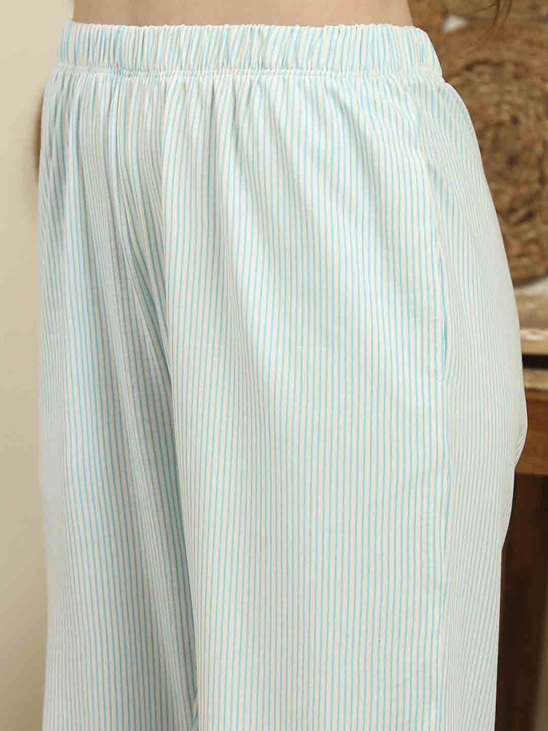 mSECRET Notch Collar Top and Bottoms Turquoise Cotton Night Suit - Image 7