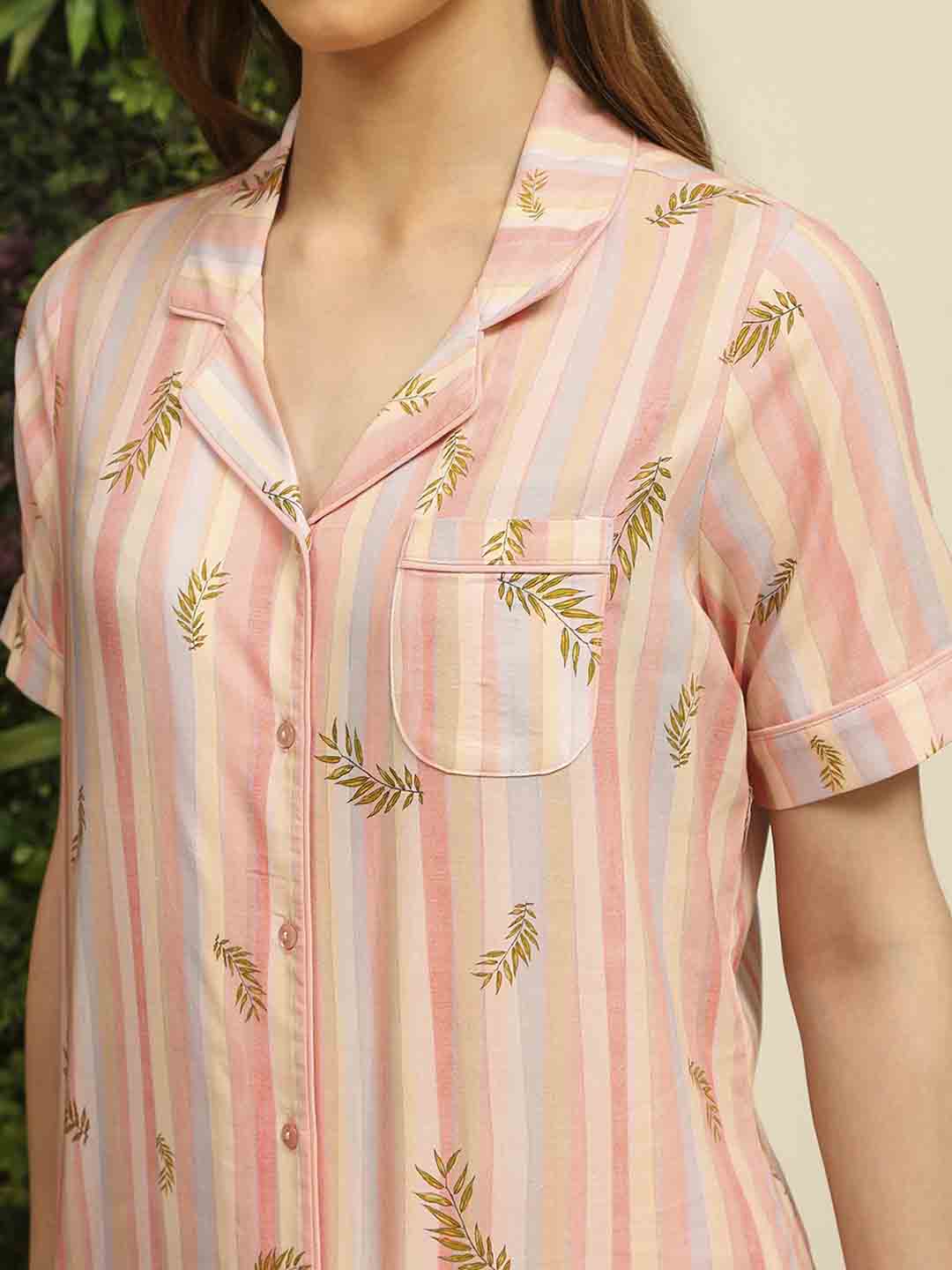 mSECRET Rayon Striped and Bottom Peach Night Suit - Image 7
