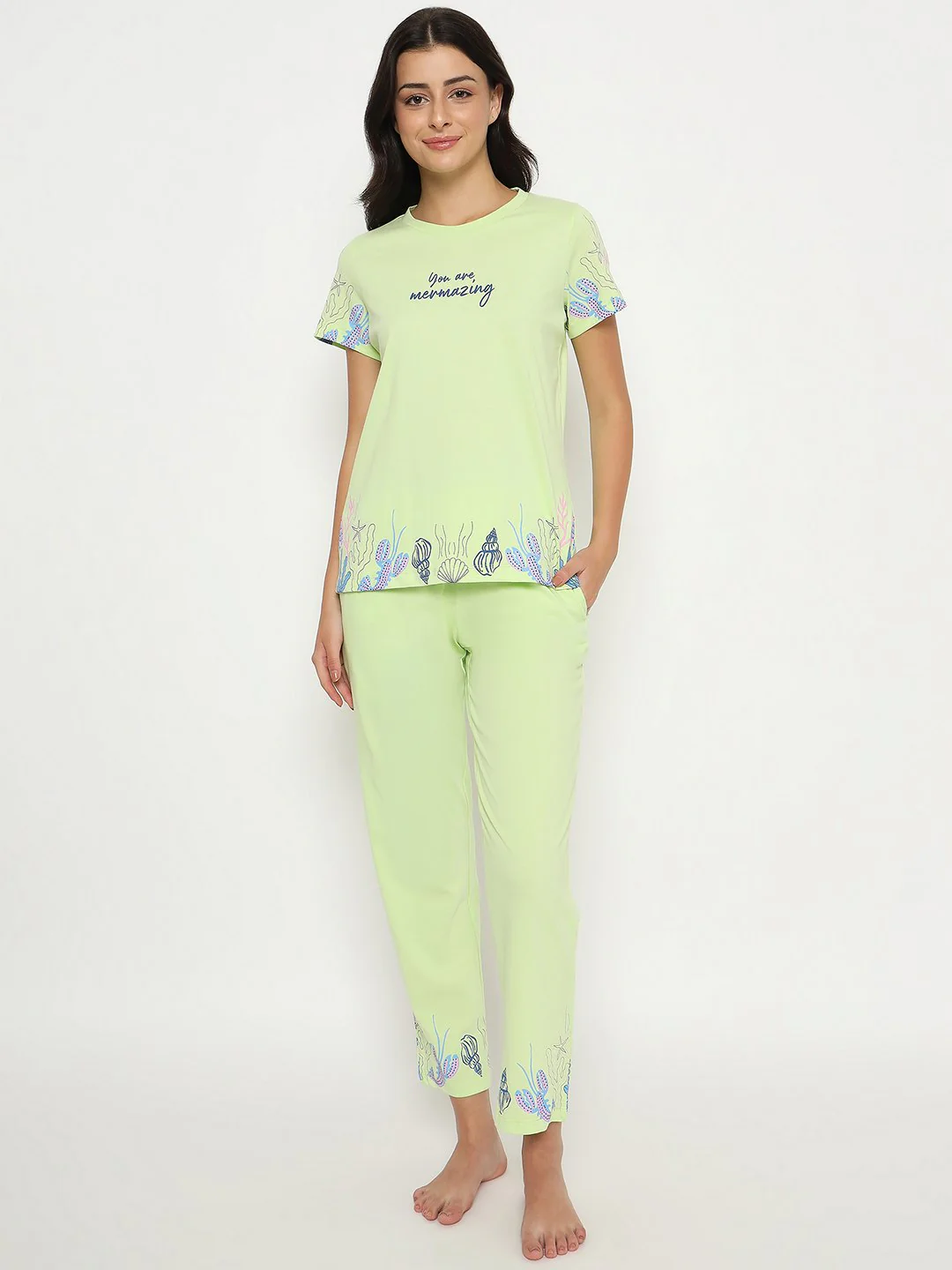mSECRET All Over Print Top and Bottom Lime Yellow Night Suit - Image 3