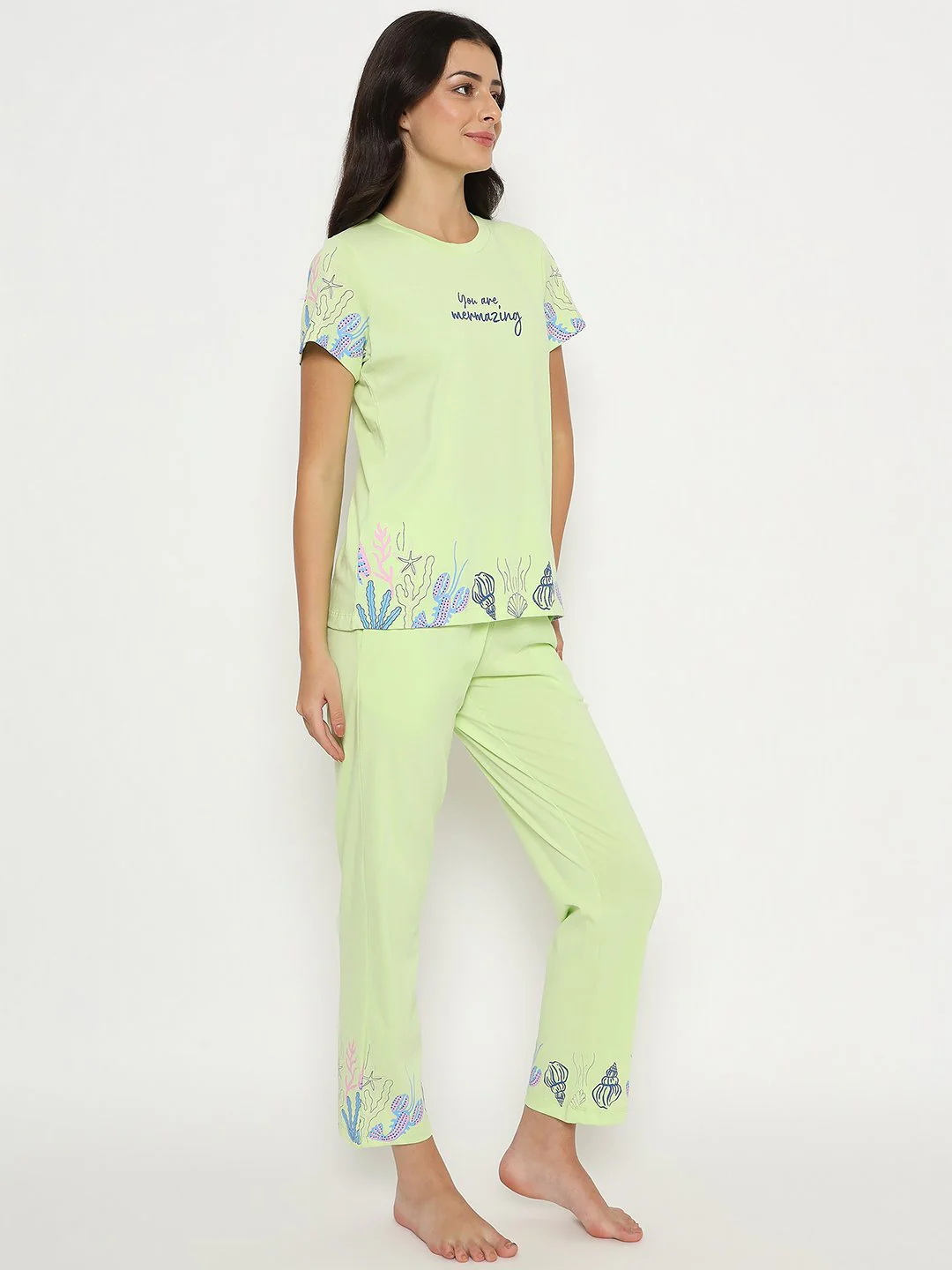 mSECRET All Over Print Top and Bottom Lime Yellow Night Suit - Image 4