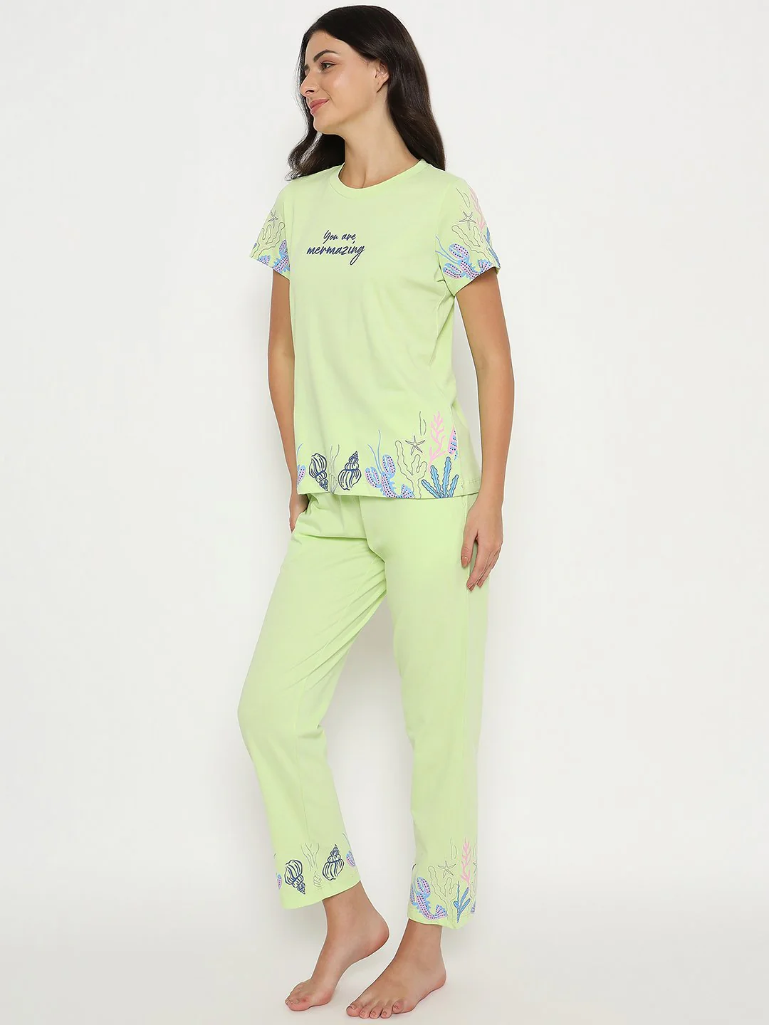 mSECRET All Over Print Top and Bottom Lime Yellow Night Suit - Image 5