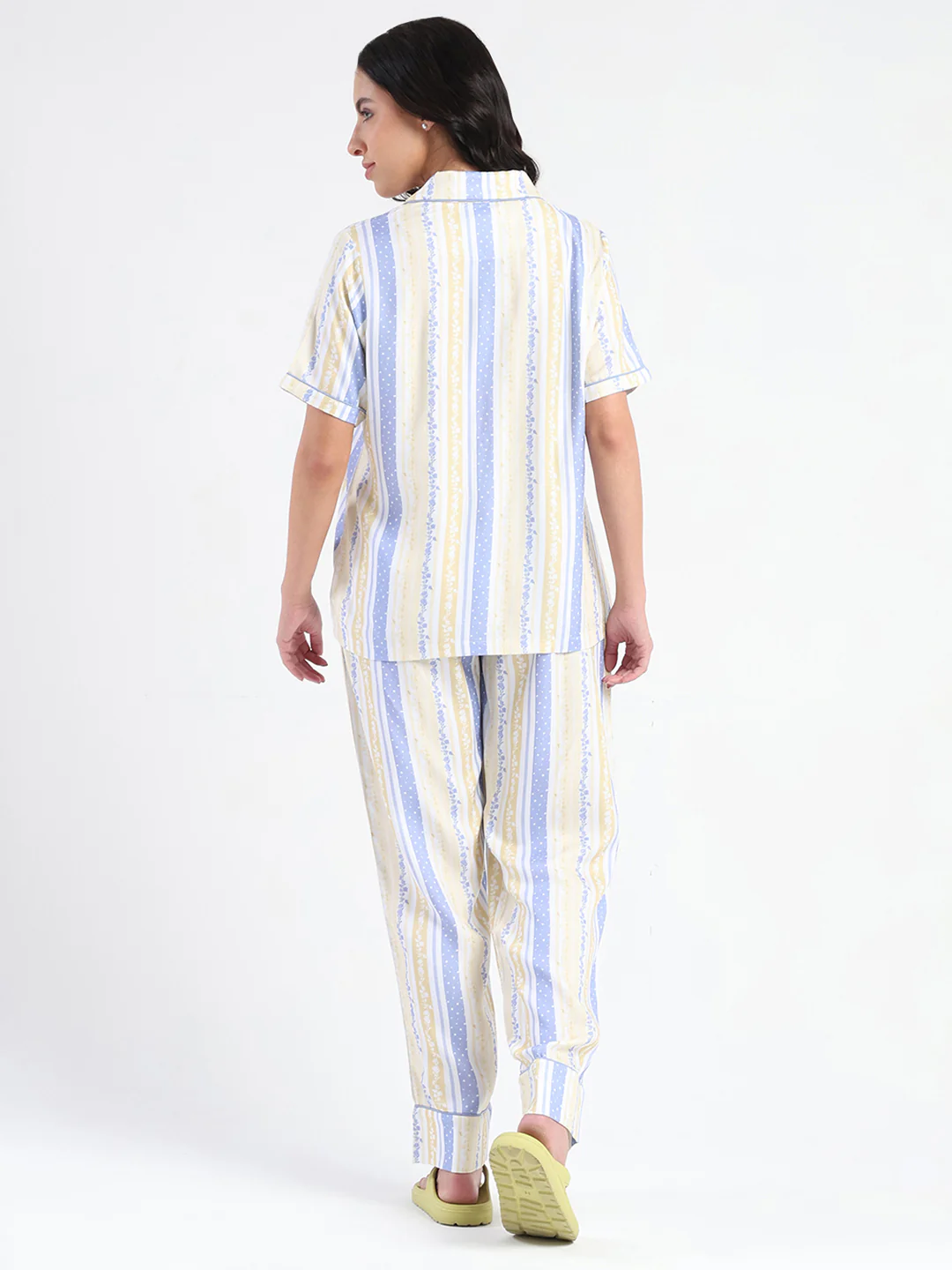 mSECRET Striped Collar Top and Bottoms Yellow Nightsuit - Image 6