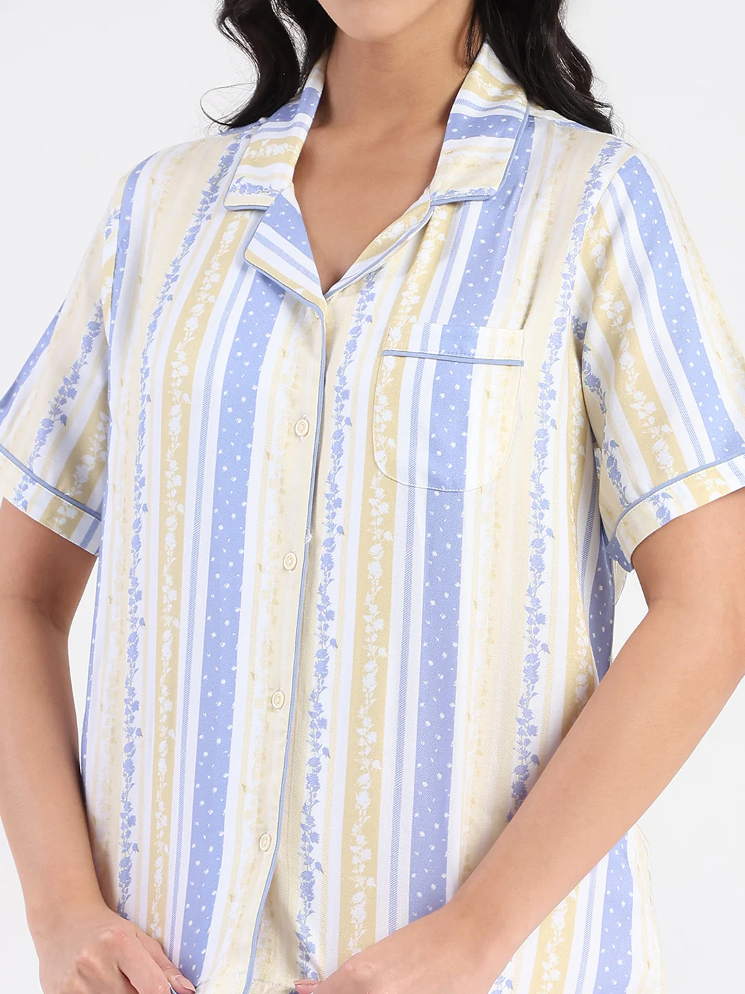 mSECRET Striped Collar Top and Bottoms Yellow Nightsuit - Image 8