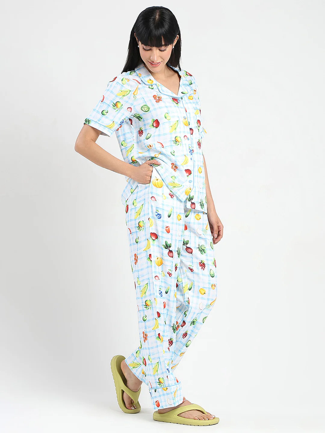 mSECRET Graphic Print Chequered Top and Bottoms Blue Nightsuit - Image 4