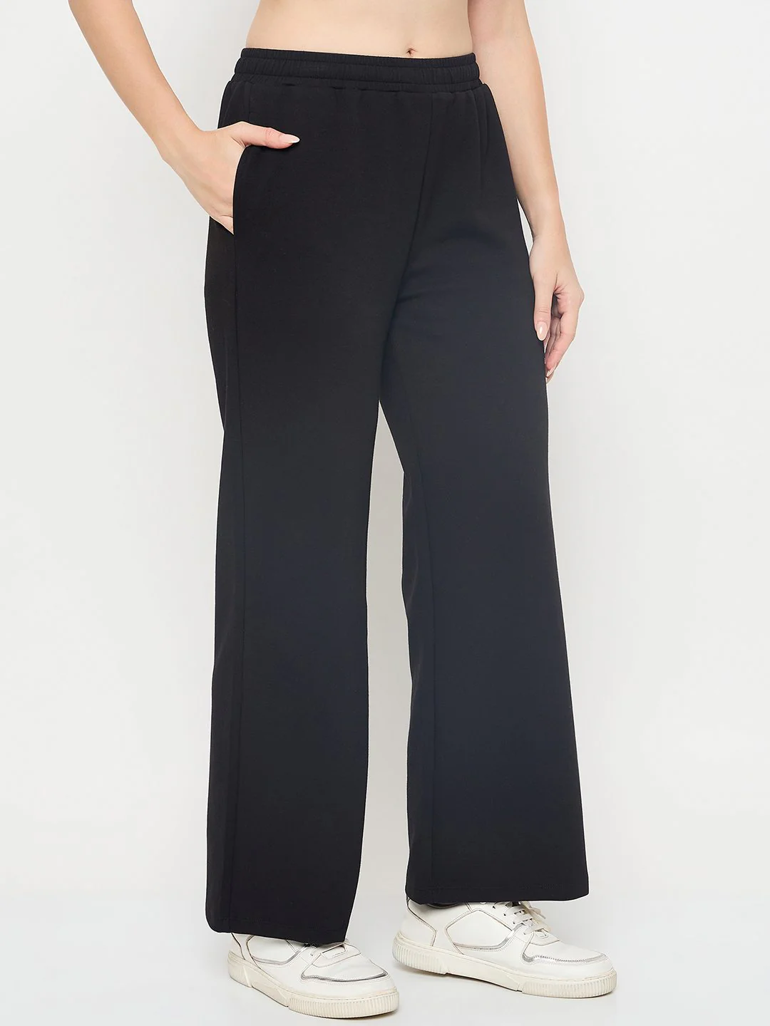 mSECRET Pleated Wide Leg Cotton Blend Black Track Bottoms - Image 3
