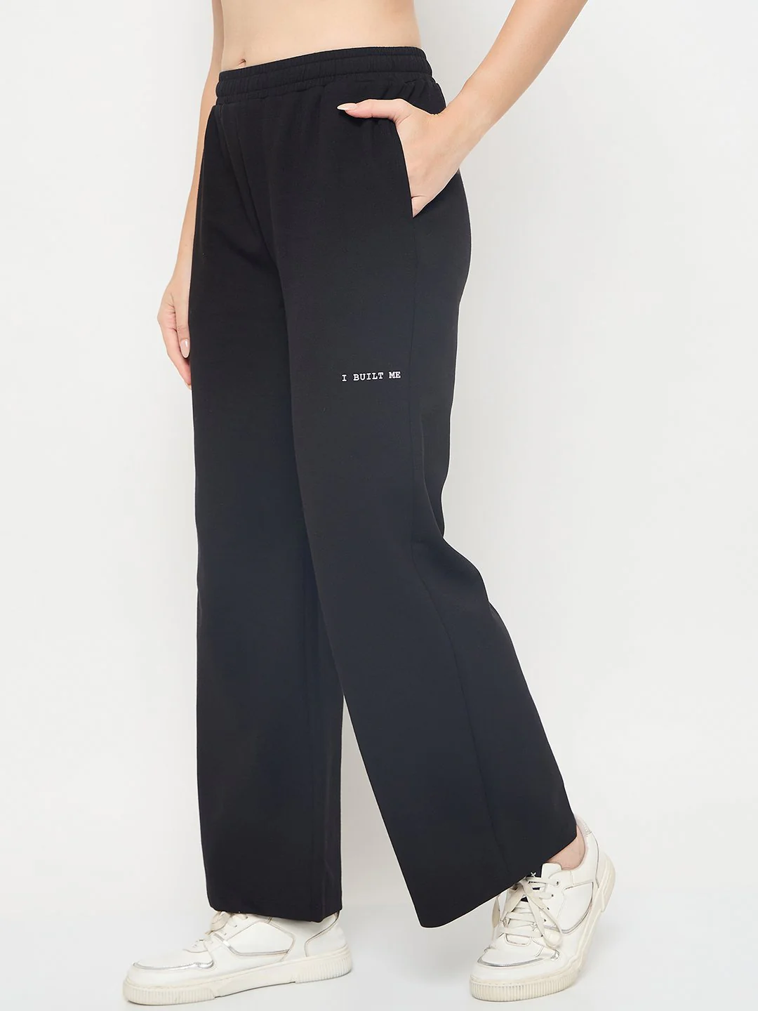mSECRET Pleated Wide Leg Cotton Blend Black Track Bottoms - Image 4