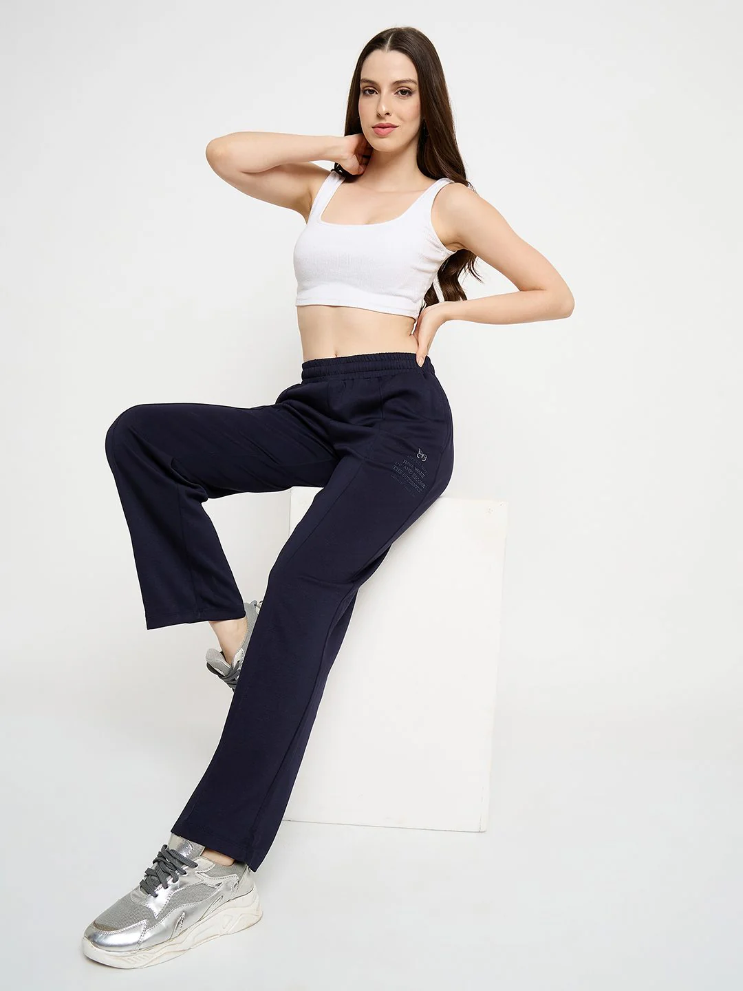 mSECRET Print Detailed Navy Blue Tapered Track Bottoms - Image 2