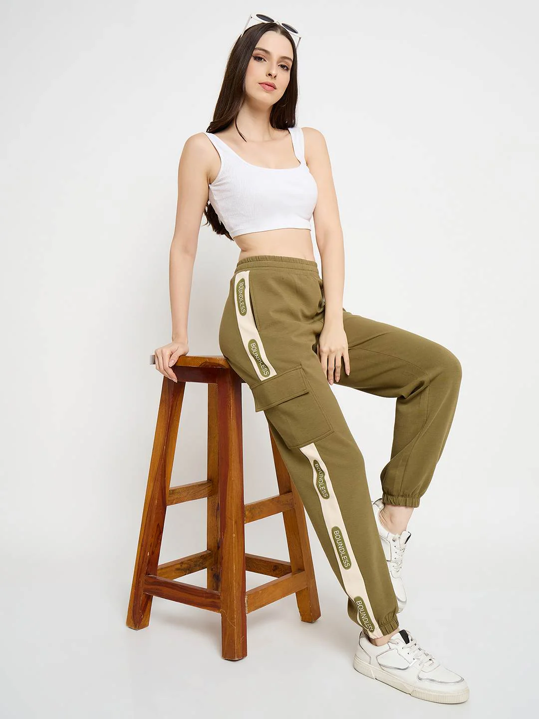 mSECRET Graphic Print Olive Green Tapered Track Bottoms - Image 2