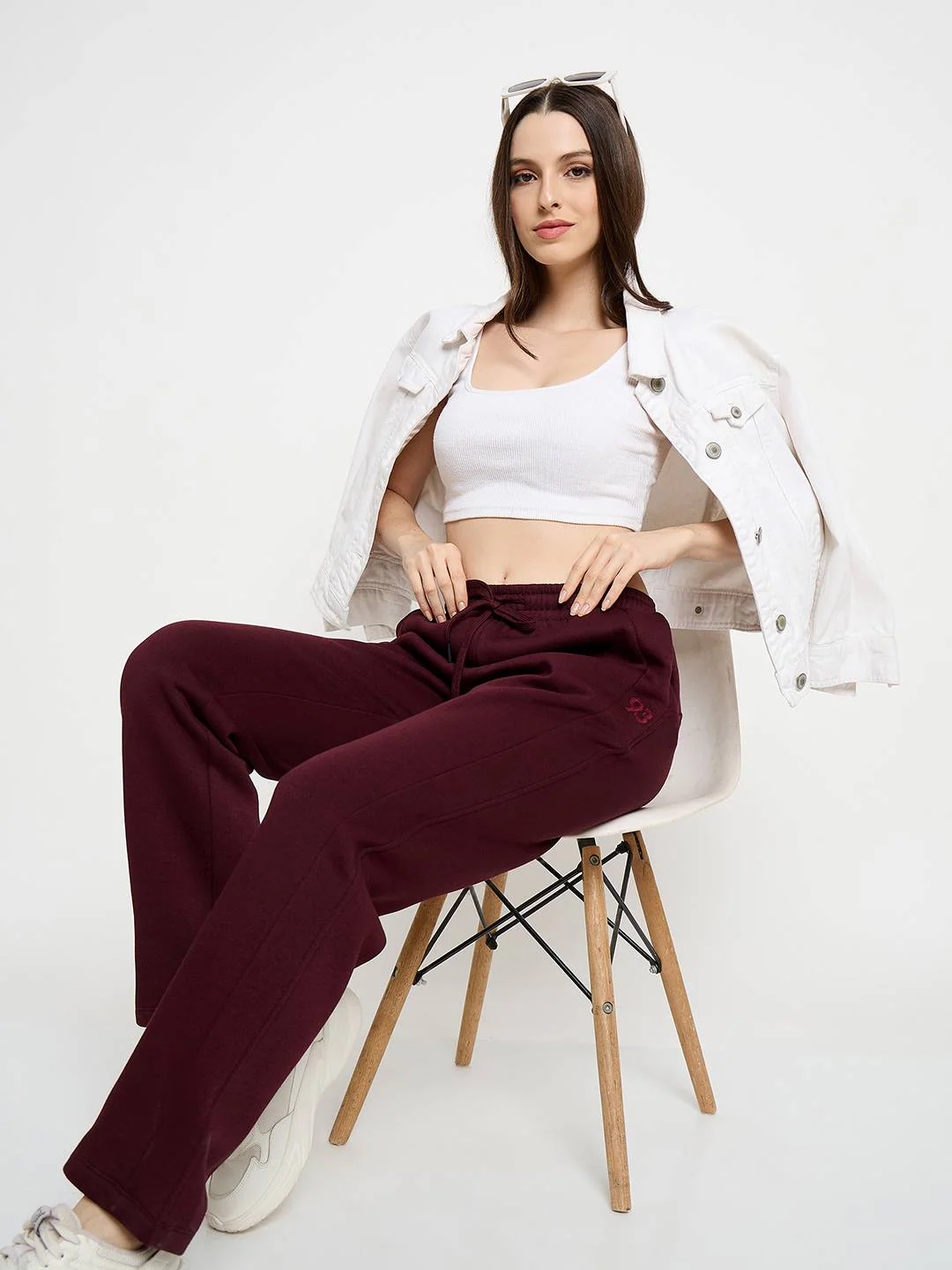 mSECRET Solid Cotton Blend Wine Red Track Bottoms - Image 2