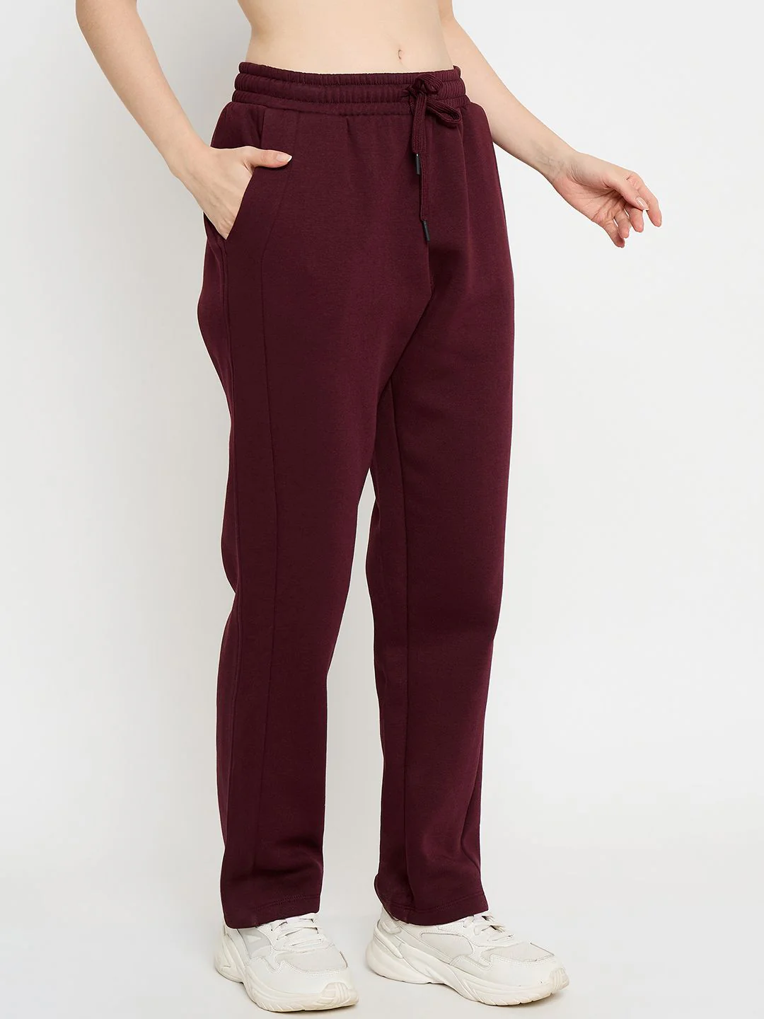 mSECRET Solid Cotton Blend Wine Red Track Bottoms - Image 4