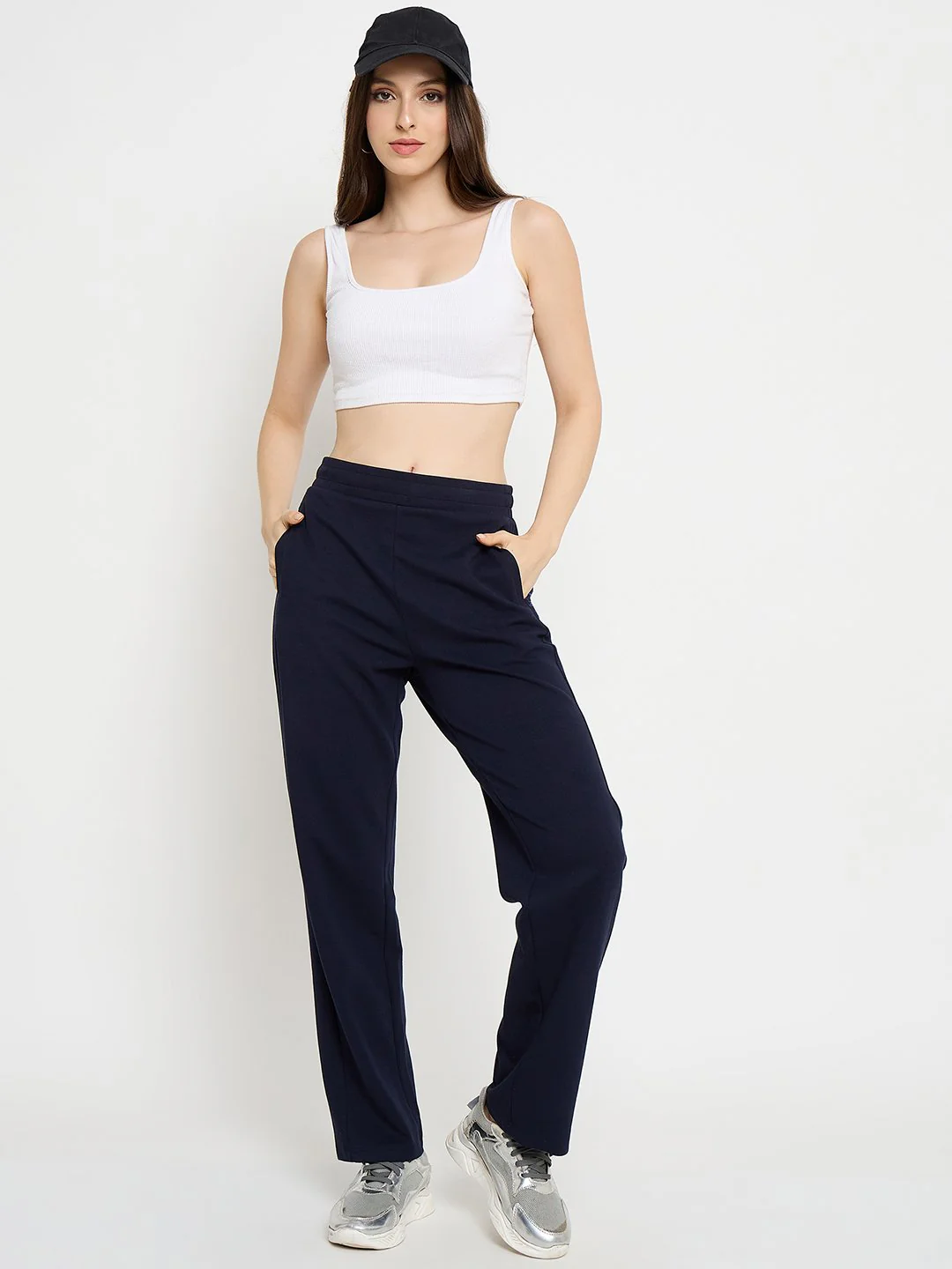 mSECRET Cotton Blend Navy Blue Straight Track Bottoms - Image 3