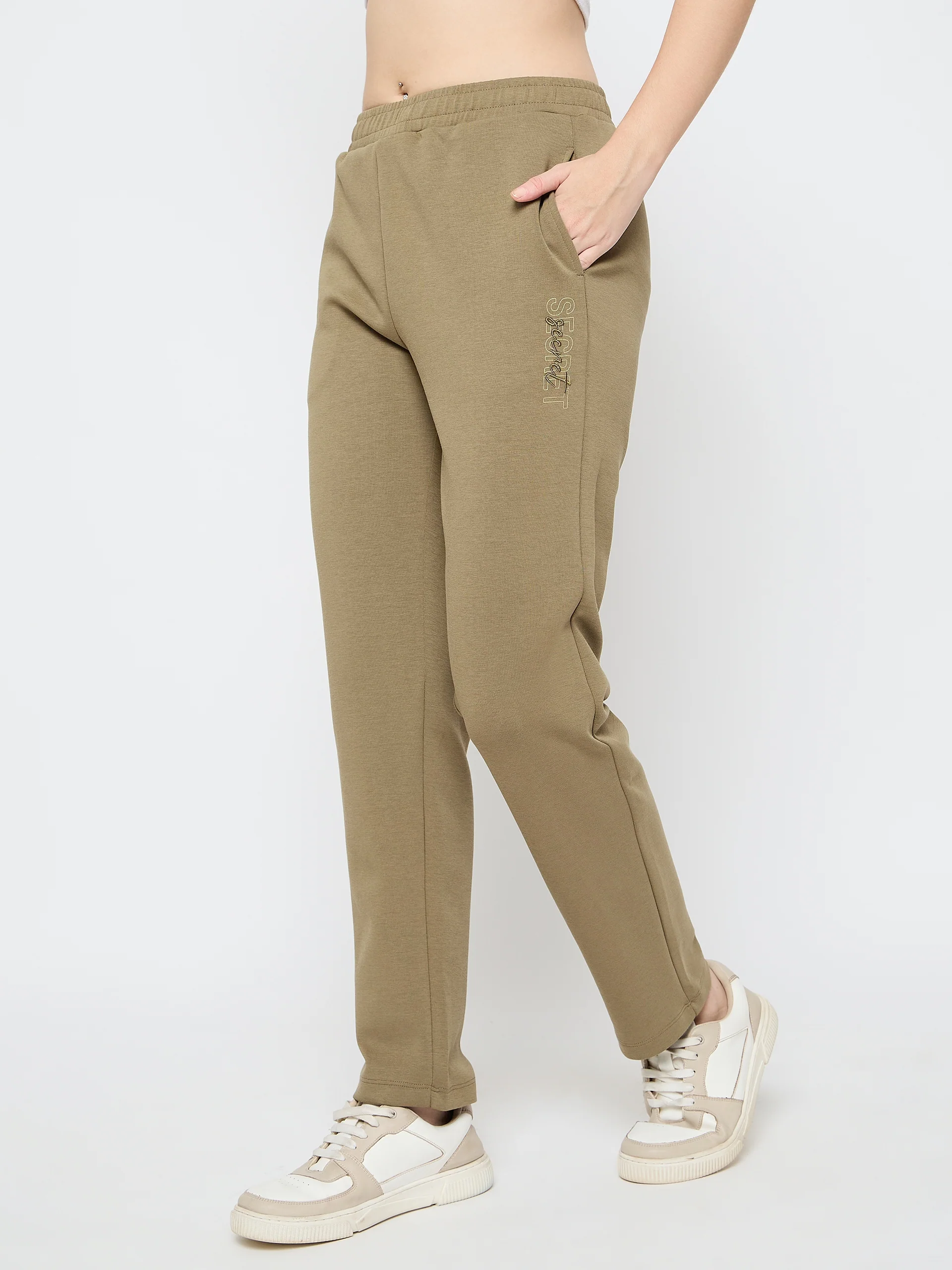 mSECRET Straight Fit Olive Green Rayon Blend Track Bottoms - Image 4