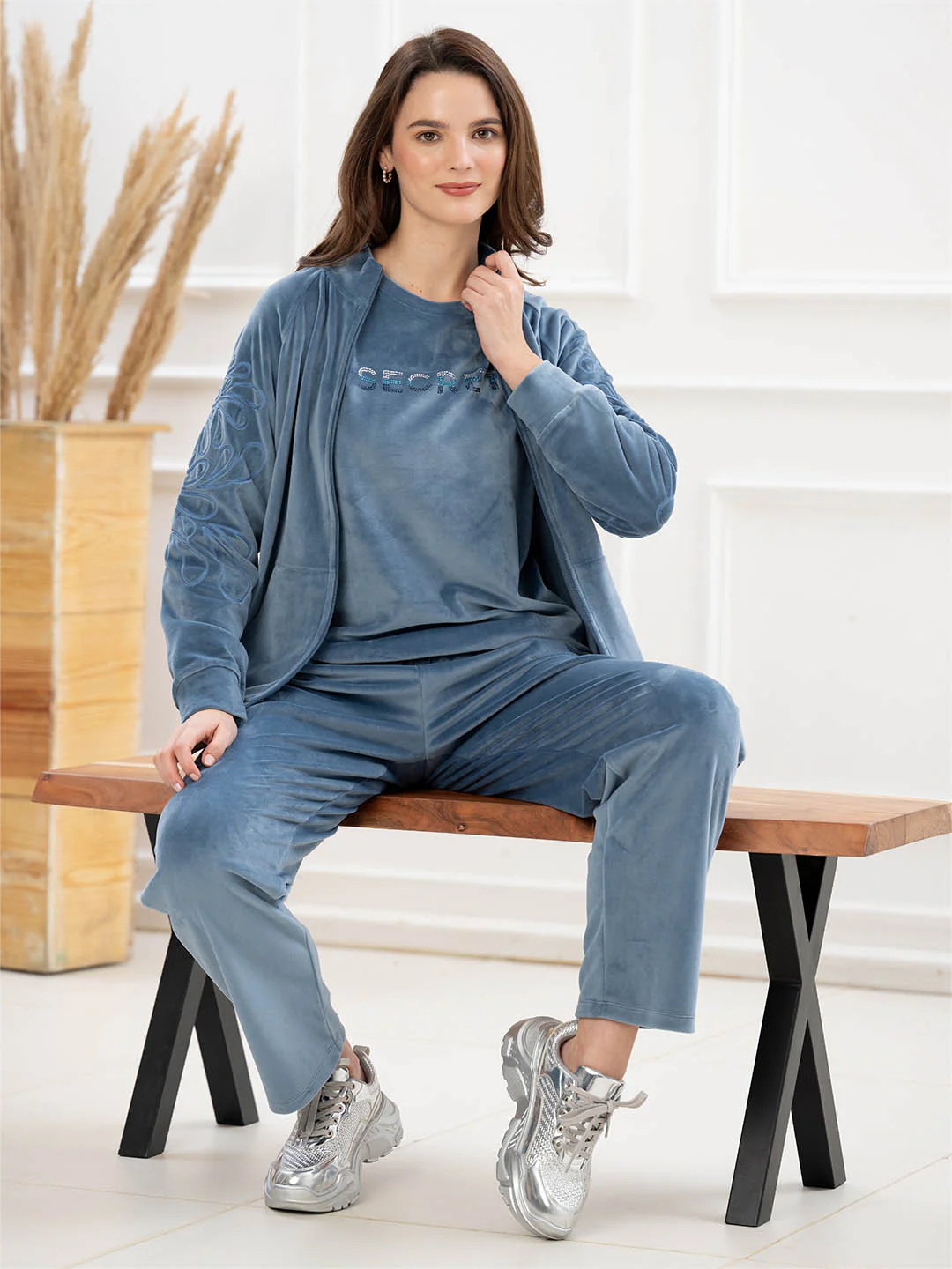 mSECRET Blue Solid Athleisure Sweatshirt