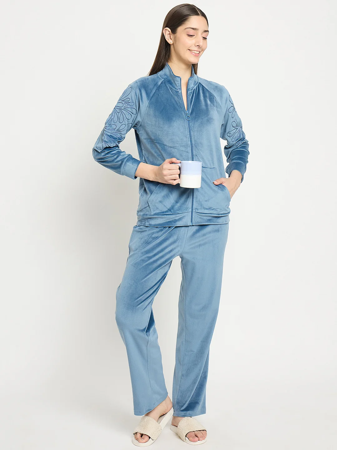 mSECRET Blue Solid Athleisure Sweatshirt - Image 4