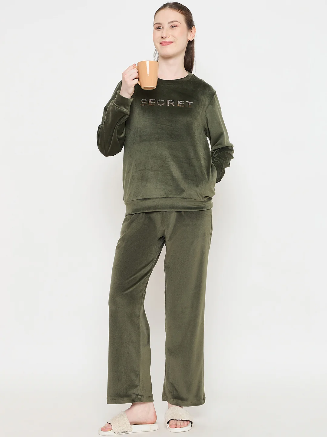 mSECRET Round Neck Embellished Green Sweatshirt - Image 3