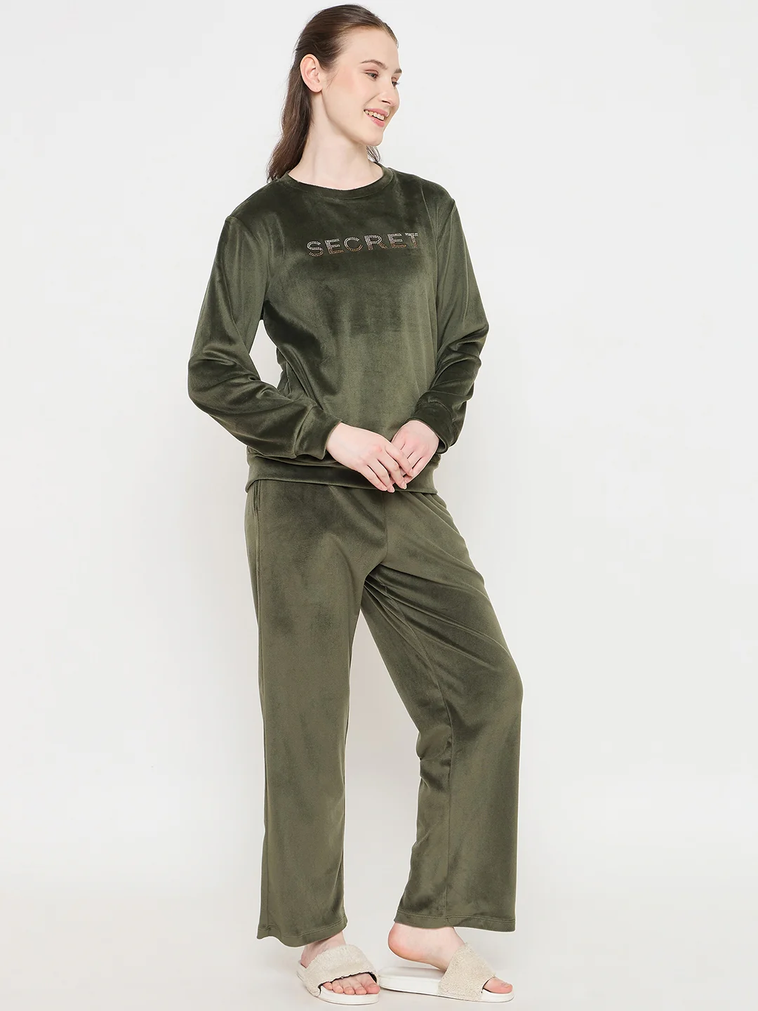 mSECRET Round Neck Embellished Green Sweatshirt - Image 4