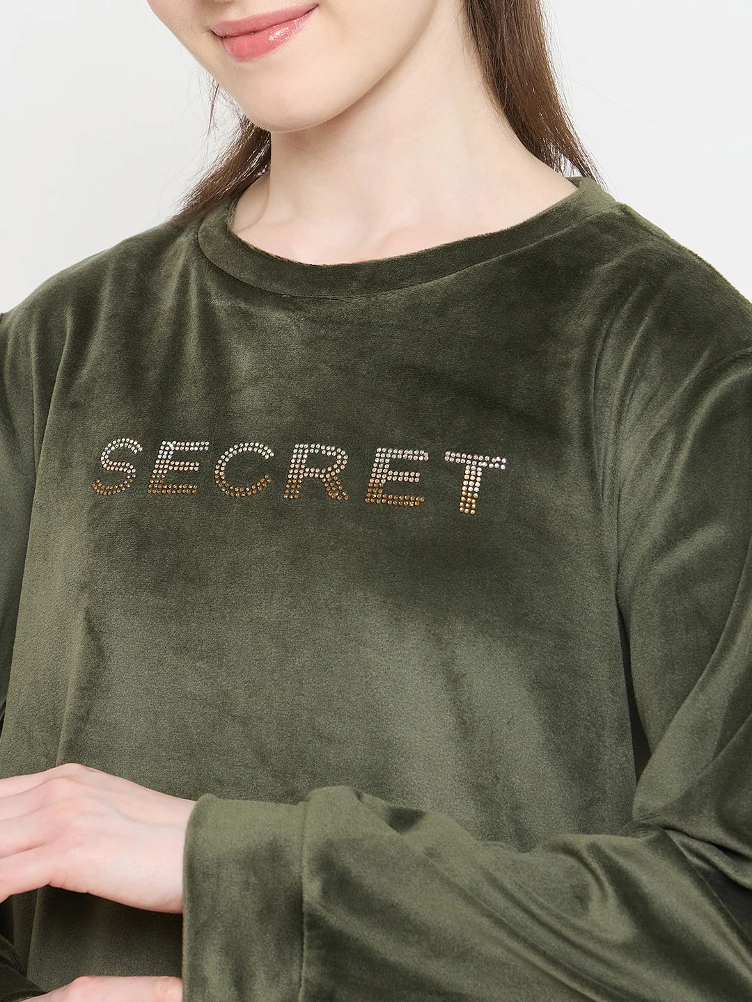 mSECRET Round Neck Embellished Green Sweatshirt - Image 7