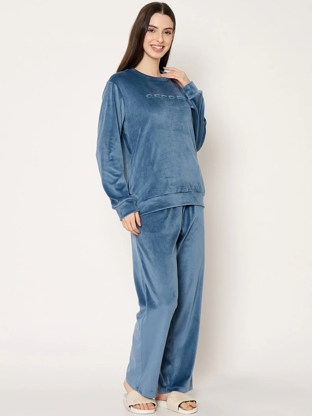 mSECRET Round Neck Embellished Teal Sweatshirt - Image 4