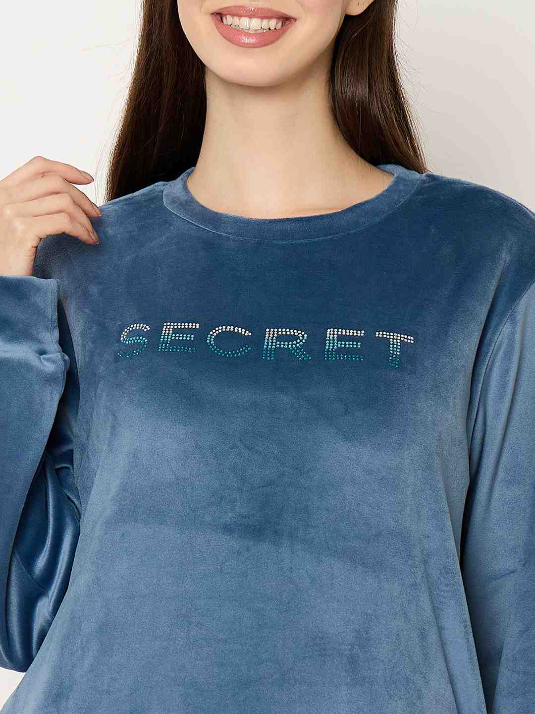 mSECRET Round Neck Embellished Teal Sweatshirt - Image 7