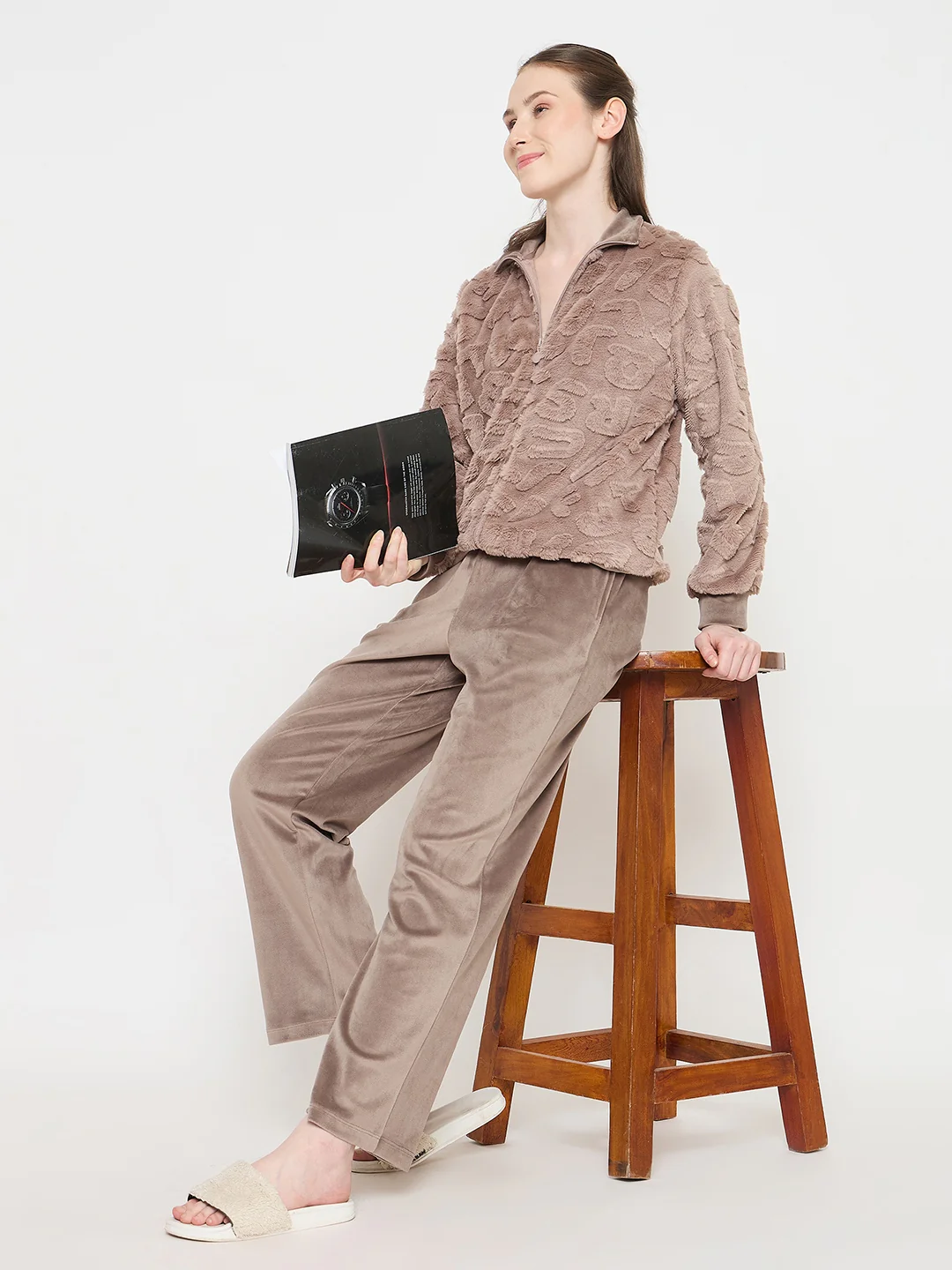mSECRET Stand Collar Solid Brown Sweatshirt - Image 2