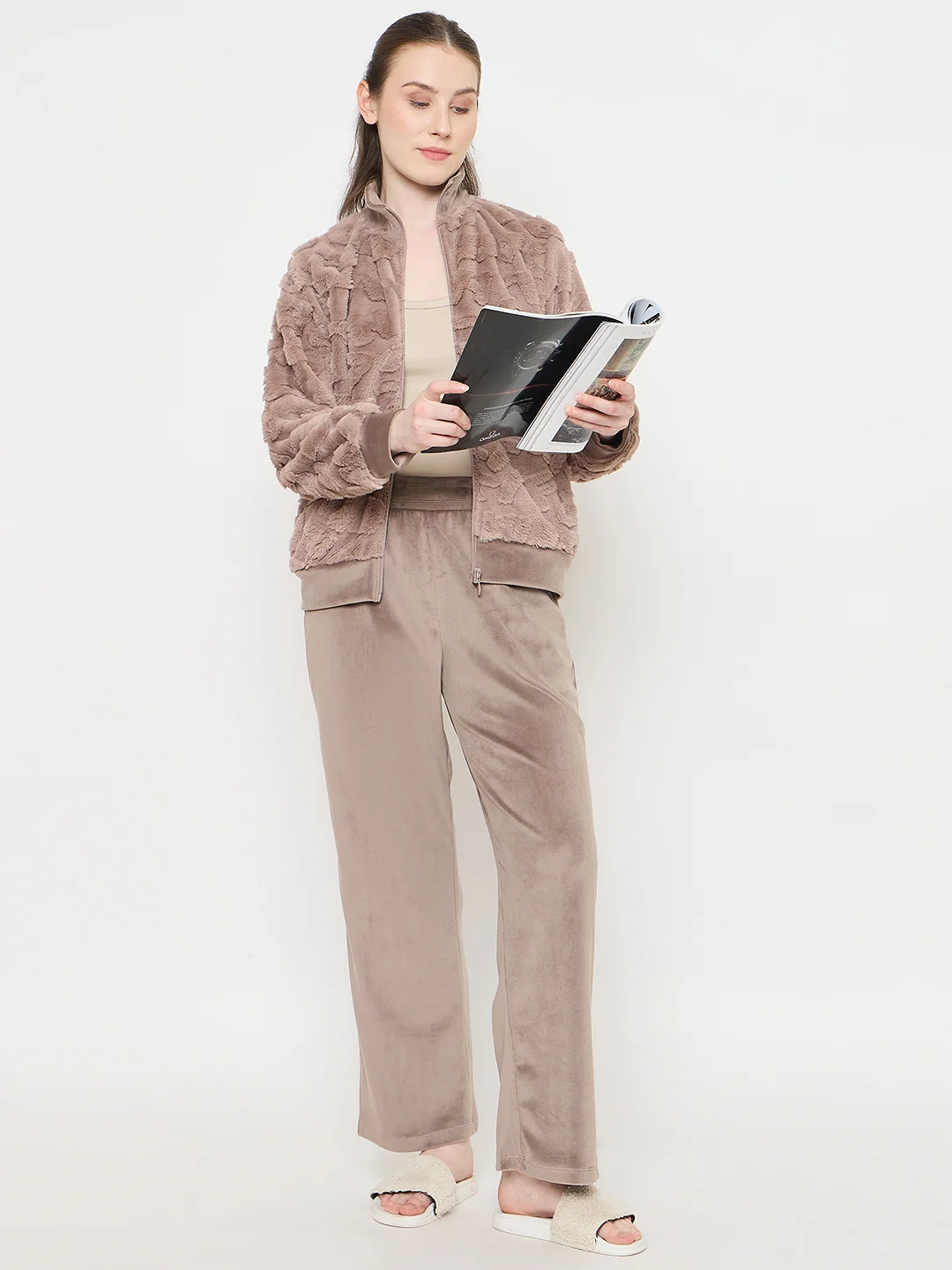 mSECRET Stand Collar Solid Brown Sweatshirt - Image 3